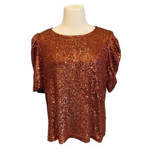 DR2 Copper Sequin Short Sleeved Top